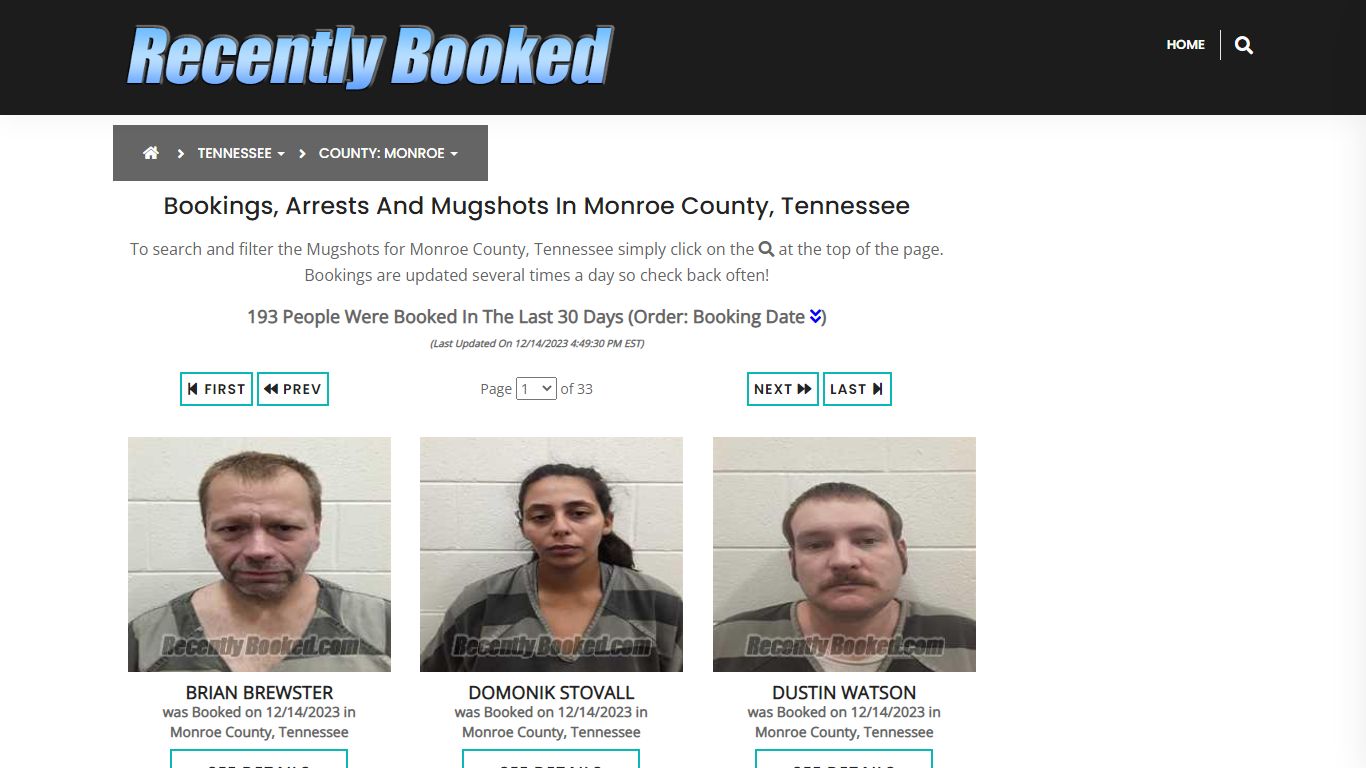 Bookings, Arrests and Mugshots in Monroe County, Tennessee